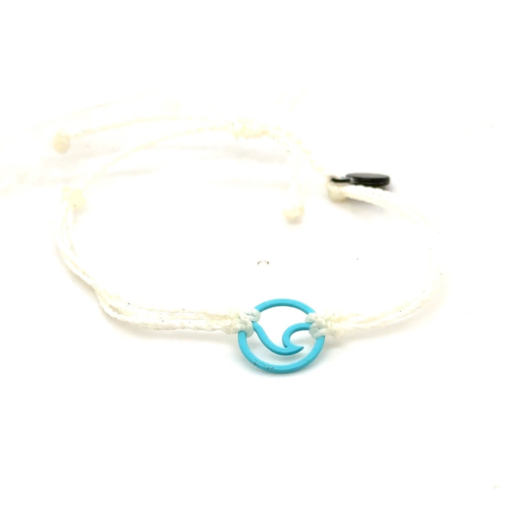 Pura Vida Wave Bracelet White Blue Cord Adjustable Enamel Charm Beach Jewelry